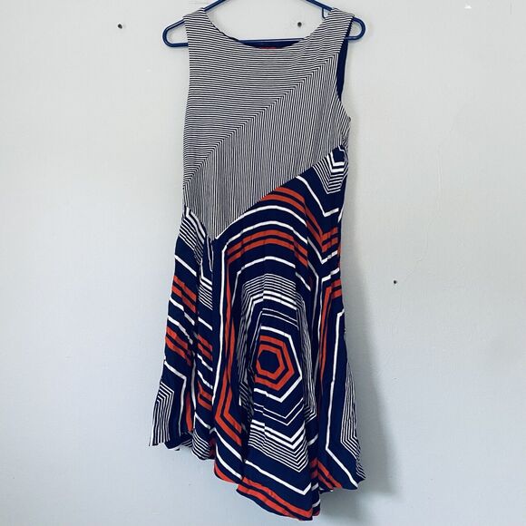 Anthropologie Maeve Dress Medium Blue Red Sleeveless Cameron Asymmetric Swing - Picture 3 of 9